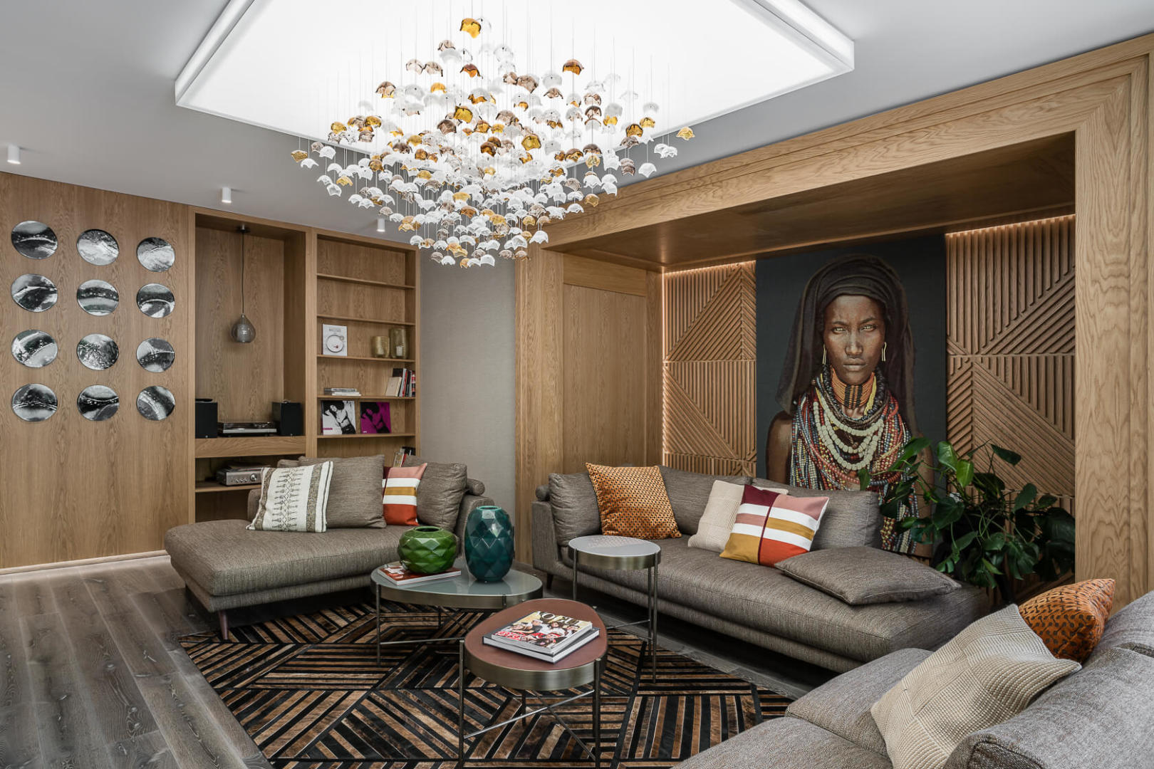 Bespoke art-glass chandelier in an elegant private interior in Gdynia