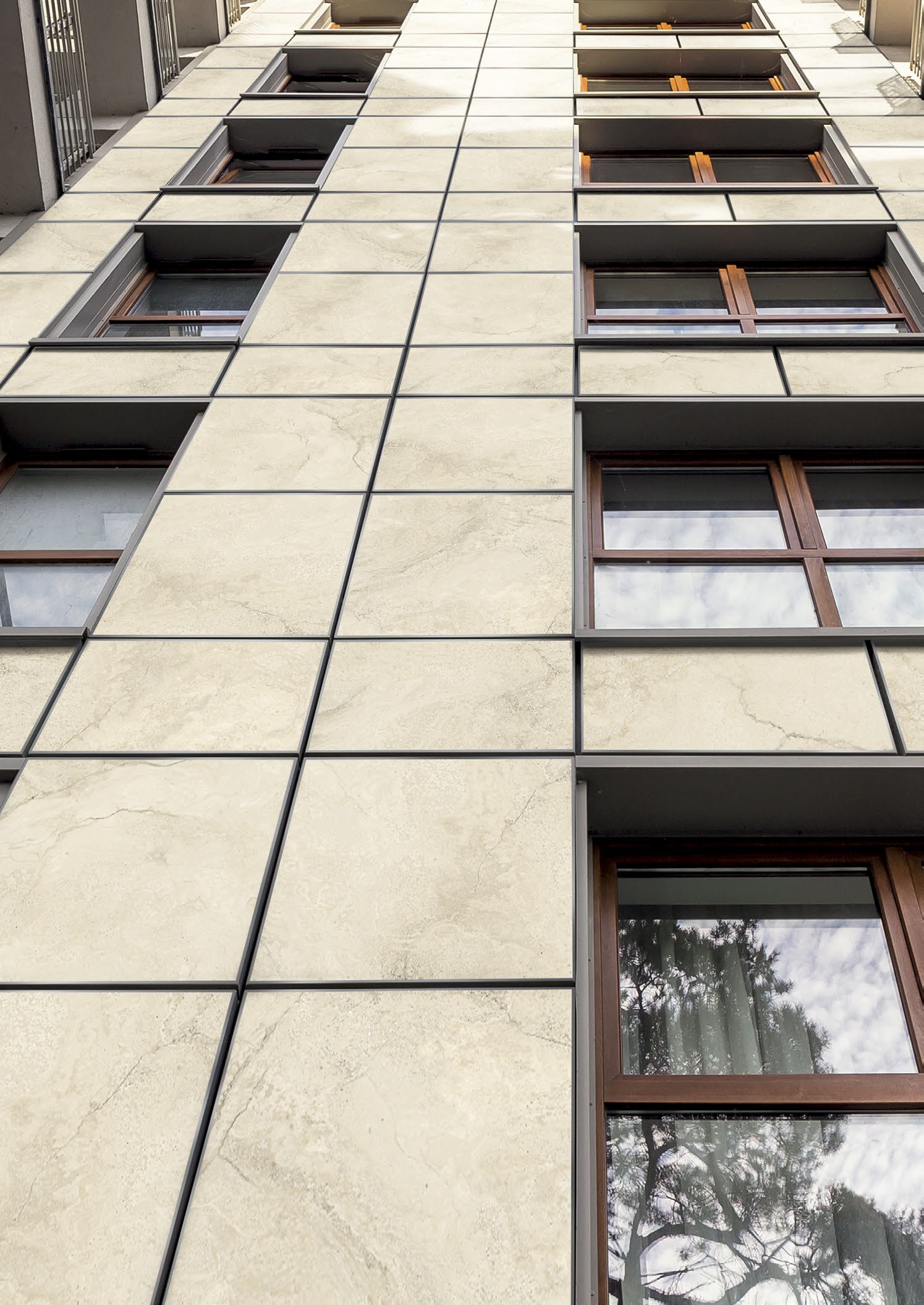 Multi-family residential facade using large-format porcelain